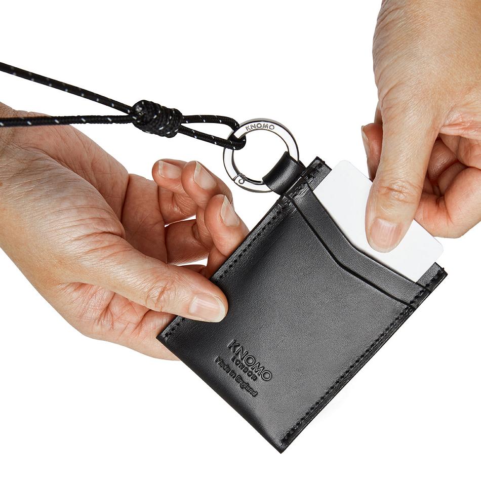 Black Knomo Id Card Holder With Lanyard Outlet | BUKSD35341